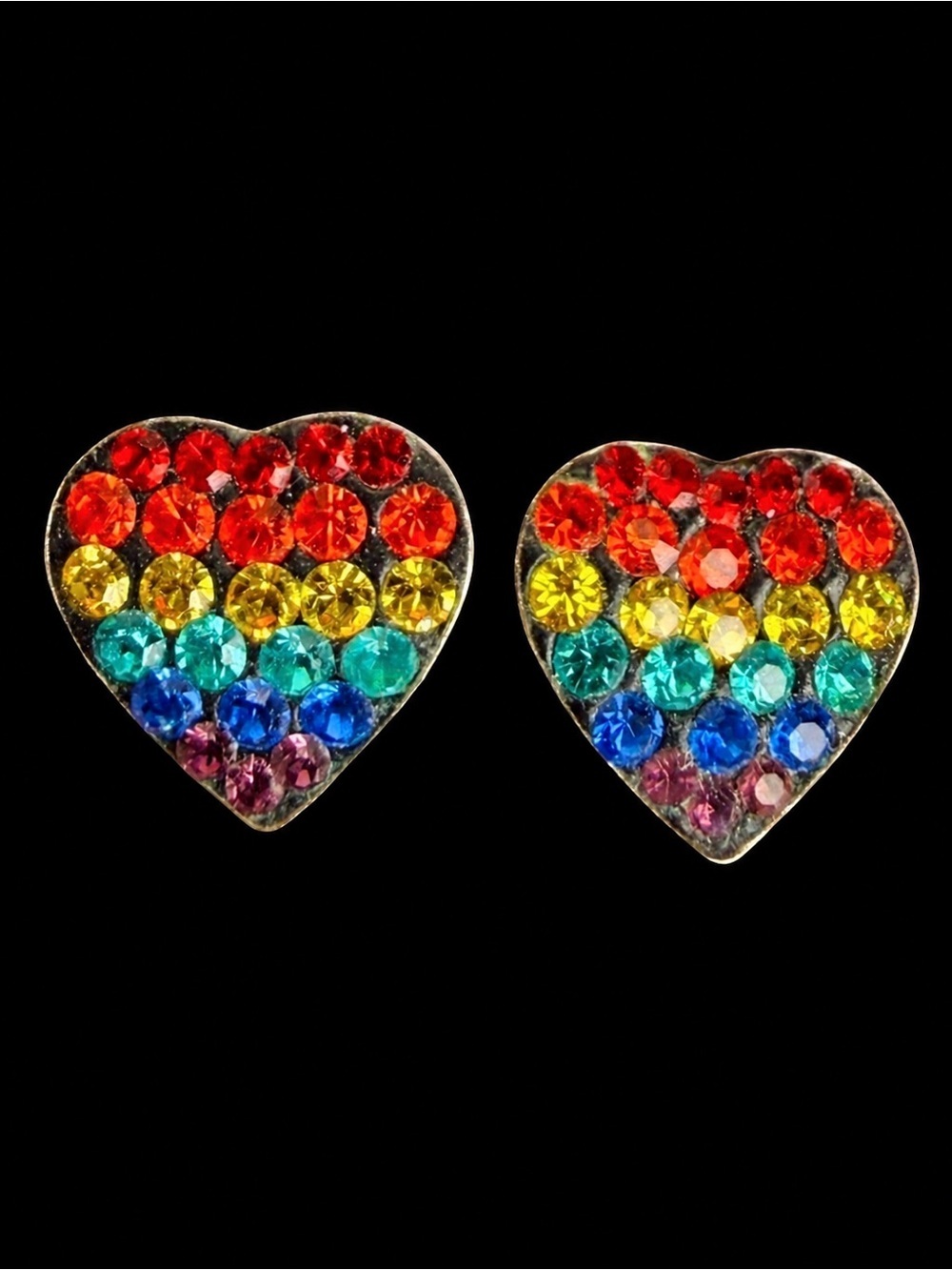 Super sweet, multicolor, rainbow, bling, heart-shaped costume pierced earrings